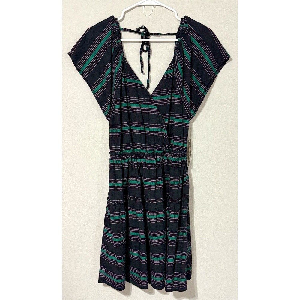 Wrangler Retro Women’s Med Striped Cotton Dress Navy Teal Pink NWT Western